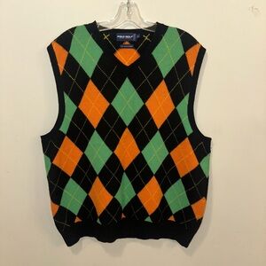 Ralph Lauren Men's V-Neck Argyle Sweater - Black, Orange, Green